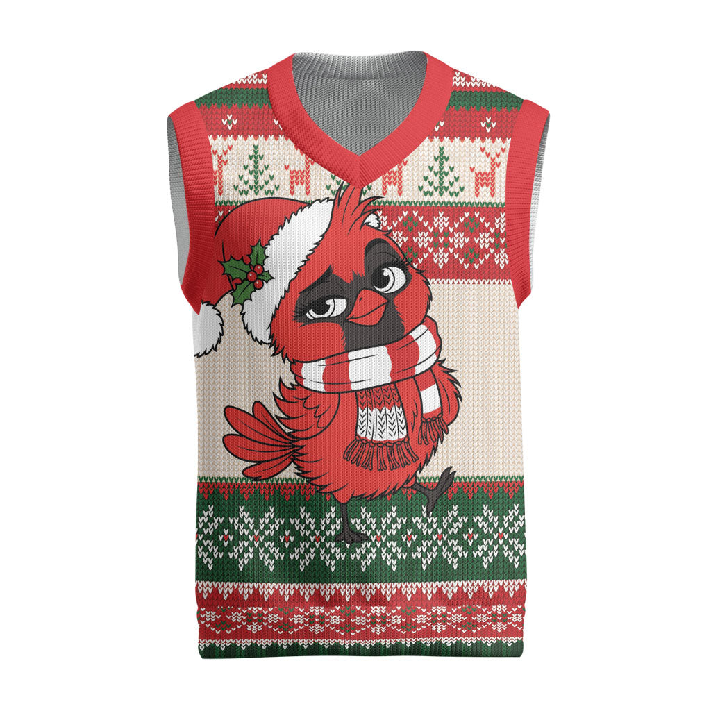 Aussie Cardinal Christmas Knitted V-Neck Vest Festive Knitted Pattern Inspired