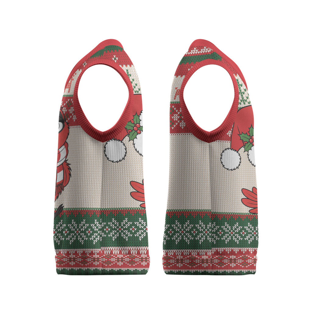 Aussie Cardinal Christmas Knitted V-Neck Vest Festive Knitted Pattern Inspired