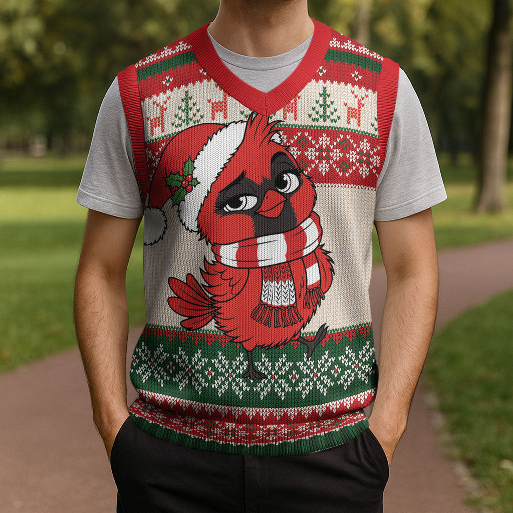 Aussie Cardinal Christmas Knitted V-Neck Vest Festive Knitted Pattern Inspired