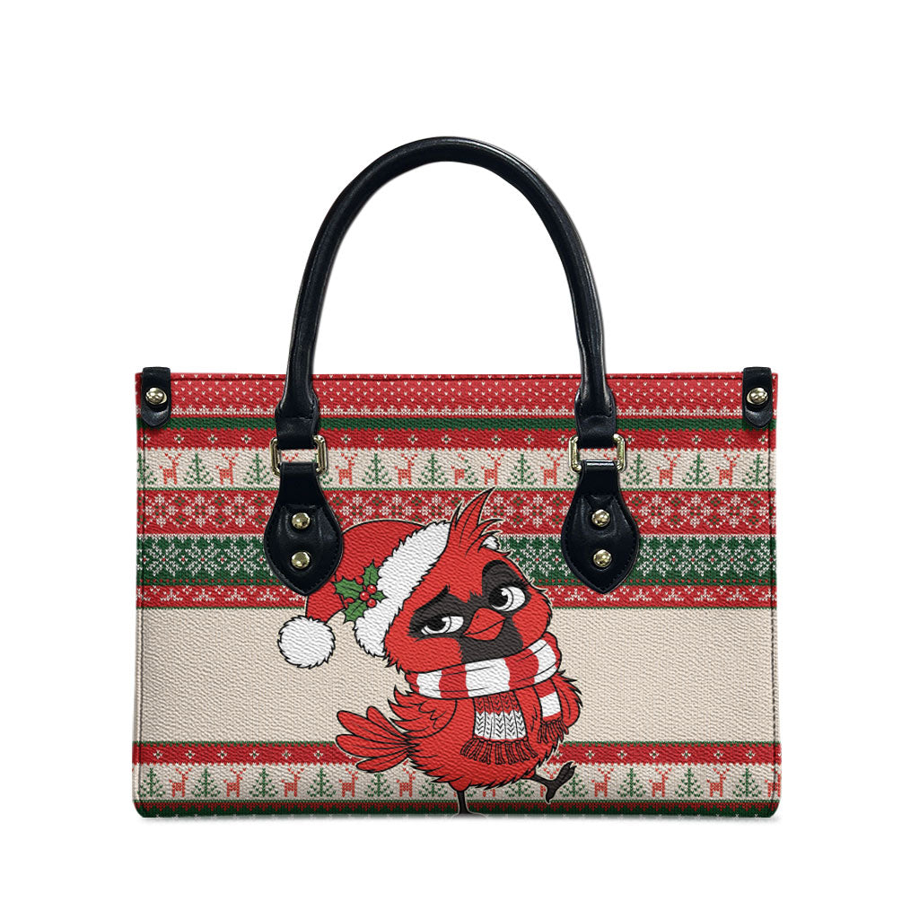 Aussie Cardinal Christmas Leather Bag Festive Knitted Pattern Inspired