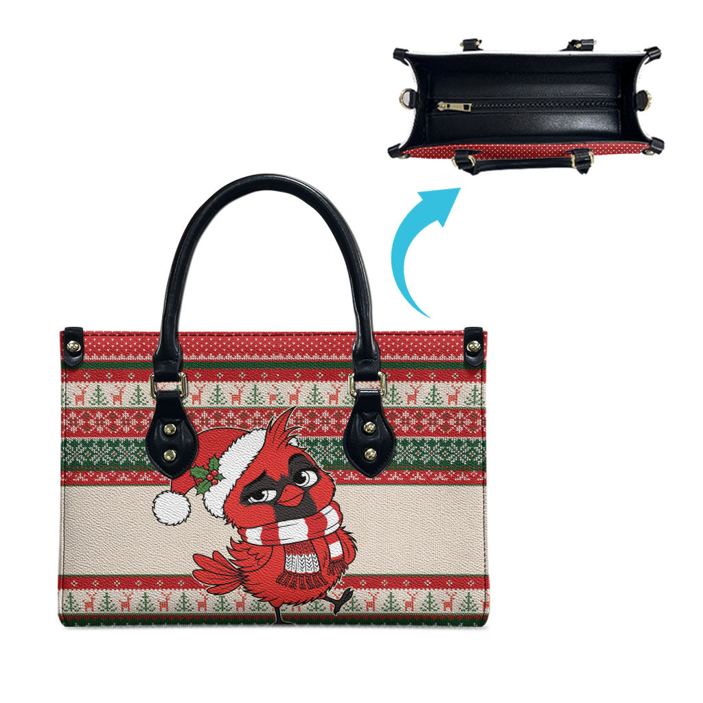 Aussie Cardinal Christmas Leather Bag Festive Knitted Pattern Inspired