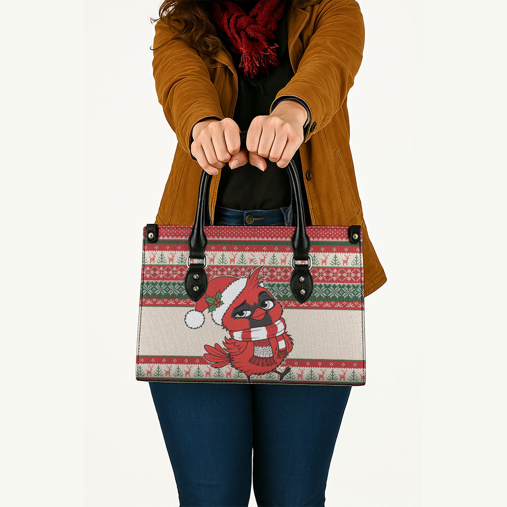 Aussie Cardinal Christmas Leather Bag Festive Knitted Pattern Inspired