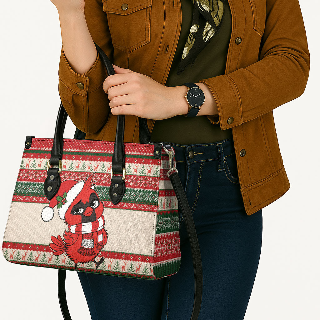 Aussie Cardinal Christmas Leather Bag Festive Knitted Pattern Inspired