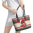 Aussie Cardinal Christmas Leather Tote Bag Festive Knitted Pattern Inspired