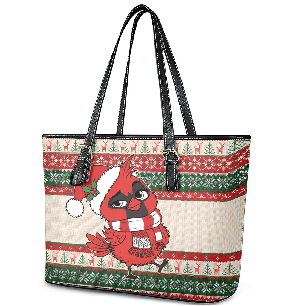Aussie Cardinal Christmas Leather Tote Bag Festive Knitted Pattern Inspired