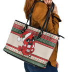 Aussie Cardinal Christmas Leather Tote Bag Festive Knitted Pattern Inspired