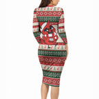 Aussie Cardinal Christmas Long Sleeve Bodycon Dress Festive Knitted Pattern Inspired