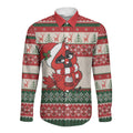 Aussie Cardinal Christmas Long Sleeve Button Shirt Festive Knitted Pattern Inspired