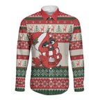 Aussie Cardinal Christmas Long Sleeve Button Shirt Festive Knitted Pattern Inspired