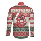 Aussie Cardinal Christmas Long Sleeve Button Shirt Festive Knitted Pattern Inspired