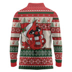 Aussie Cardinal Christmas Long Sleeve Polo Shirt Festive Knitted Pattern Inspired