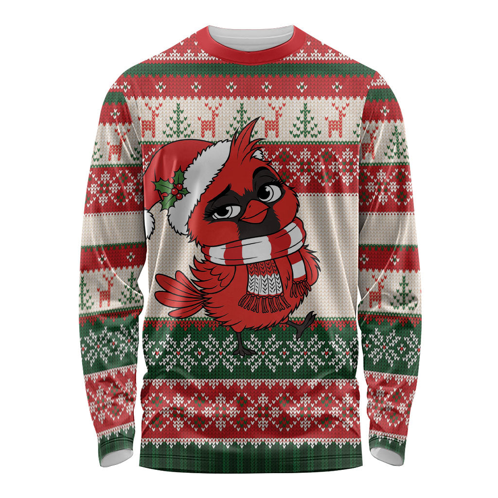 Aussie Cardinal Christmas Long Sleeve Shirt Festive Knitted Pattern Inspired
