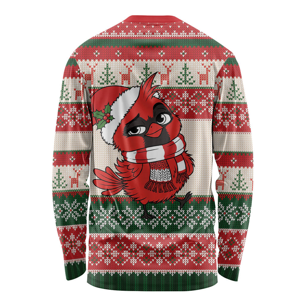 Aussie Cardinal Christmas Long Sleeve Shirt Festive Knitted Pattern Inspired