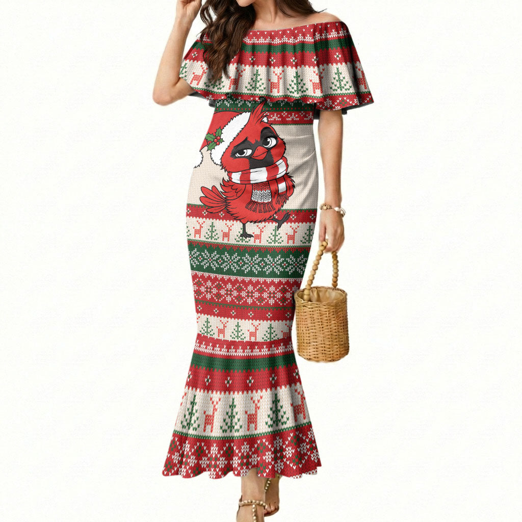 Aussie Cardinal Christmas Mermaid Dress Festive Knitted Pattern Inspired