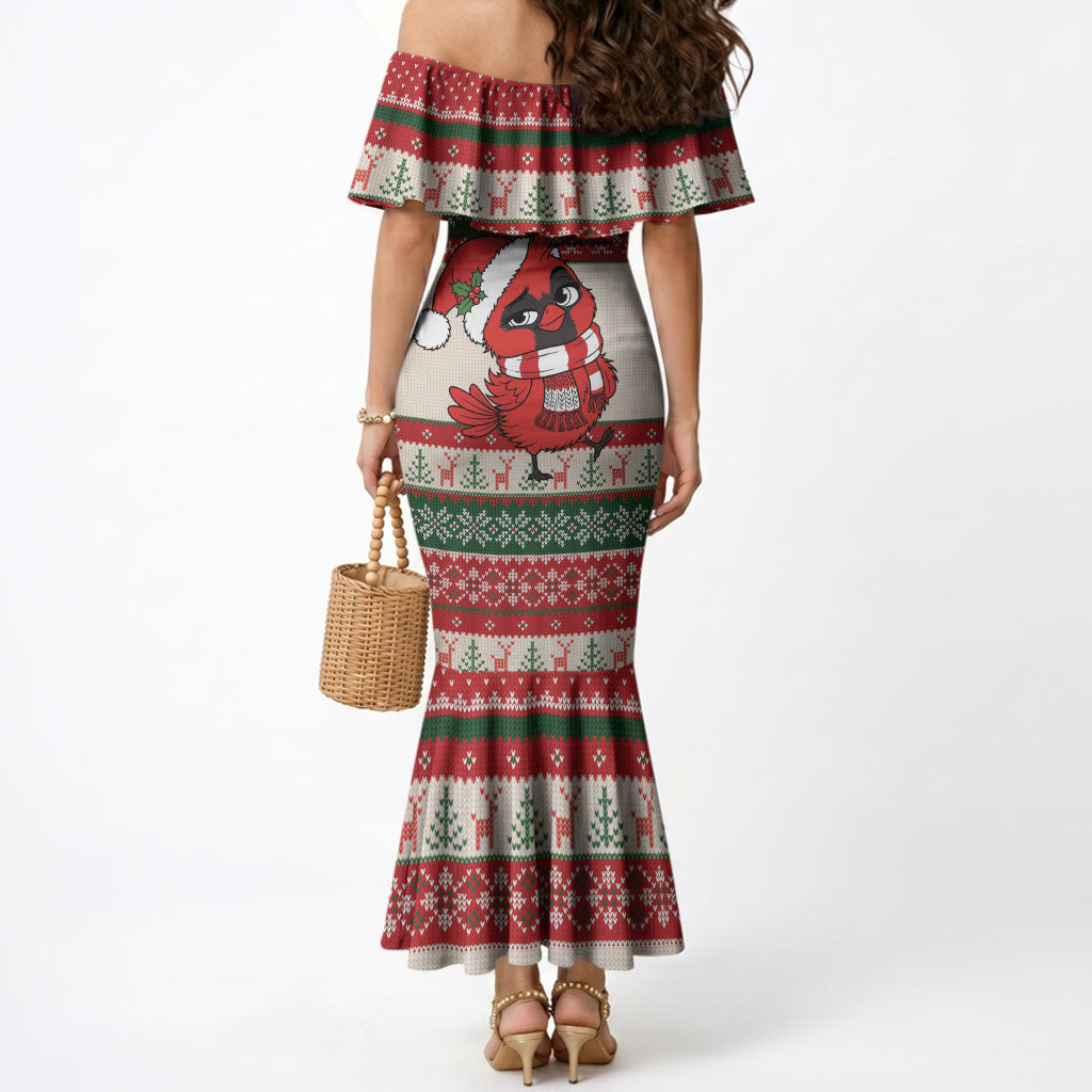 Aussie Cardinal Christmas Mermaid Dress Festive Knitted Pattern Inspired