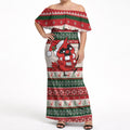 Aussie Cardinal Christmas Off Shoulder Maxi Dress Festive Knitted Pattern Inspired