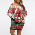 Aussie Cardinal Christmas Off Shoulder Short Dress Festive Knitted Pattern Inspired