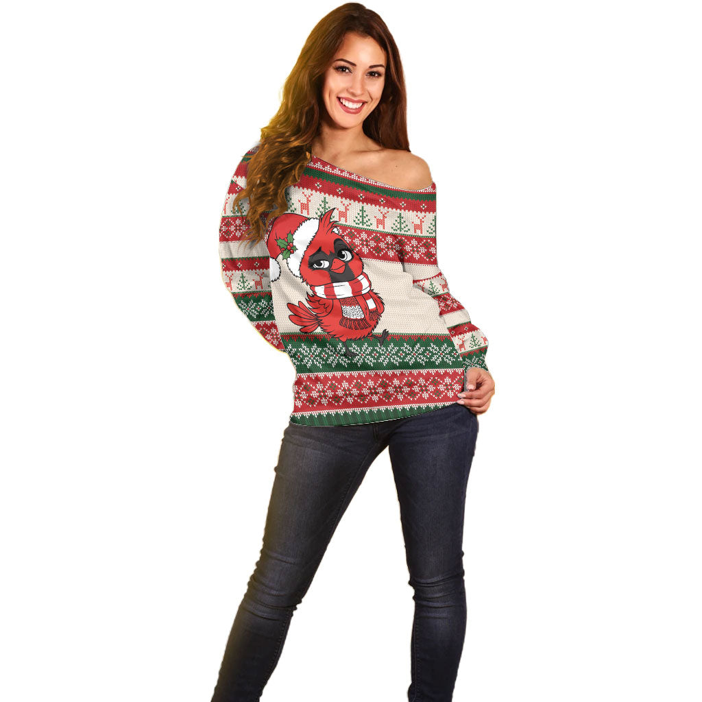 Aussie Cardinal Christmas Off Shoulder Sweater Festive Knitted Pattern Inspired