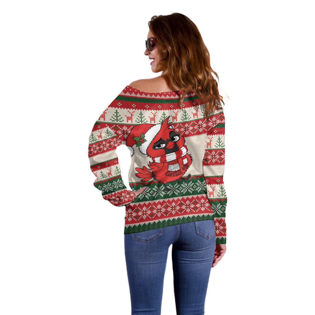 Aussie Cardinal Christmas Off Shoulder Sweater Festive Knitted Pattern Inspired