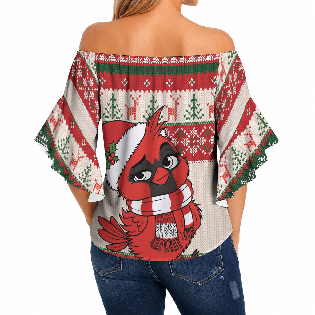 Aussie Cardinal Christmas Off Shoulder Wrap Waist Top Festive Knitted Pattern Inspired