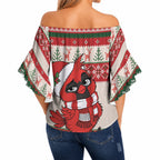 Aussie Cardinal Christmas Off Shoulder Wrap Waist Top Festive Knitted Pattern Inspired