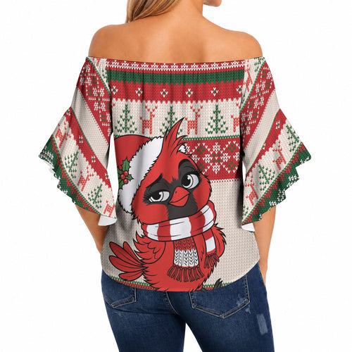 Aussie Cardinal Christmas Off Shoulder Wrap Waist Top Festive Knitted Pattern Inspired