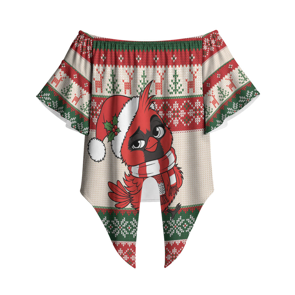 Aussie Cardinal Christmas Off Shoulder Wrap Waist Top Festive Knitted Pattern Inspired