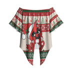 Aussie Cardinal Christmas Off Shoulder Wrap Waist Top Festive Knitted Pattern Inspired
