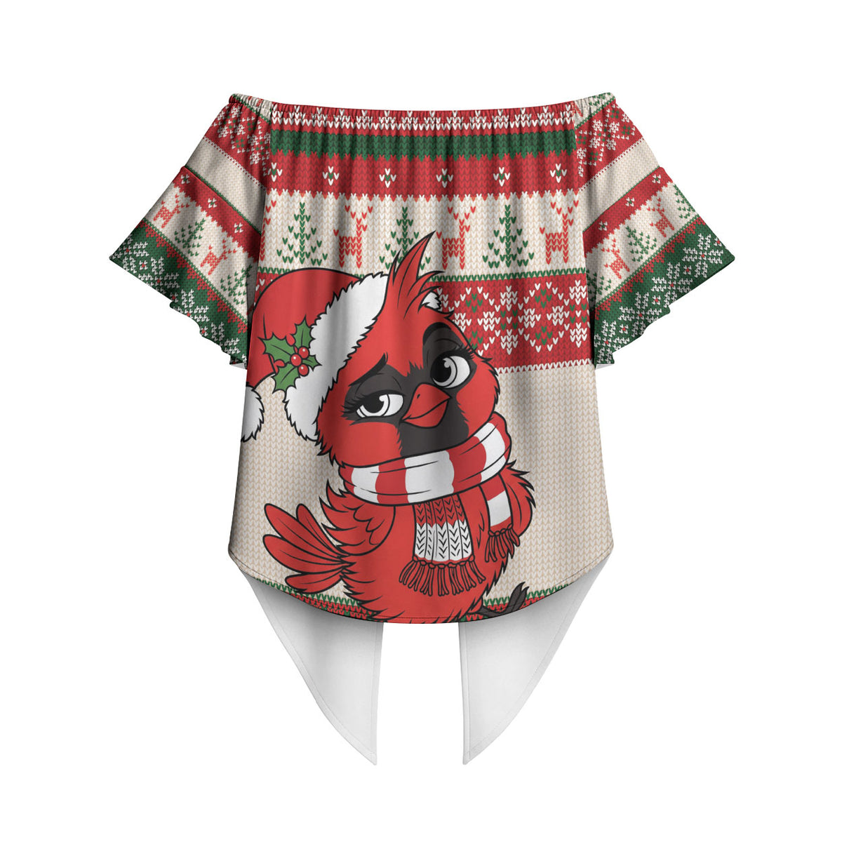 Aussie Cardinal Christmas Off Shoulder Wrap Waist Top Festive Knitted Pattern Inspired