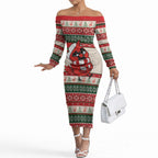 Aussie Cardinal Christmas Off The Shoulder Long Sleeve Dress Festive Knitted Pattern Inspired