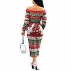 Aussie Cardinal Christmas Off The Shoulder Long Sleeve Dress Festive Knitted Pattern Inspired