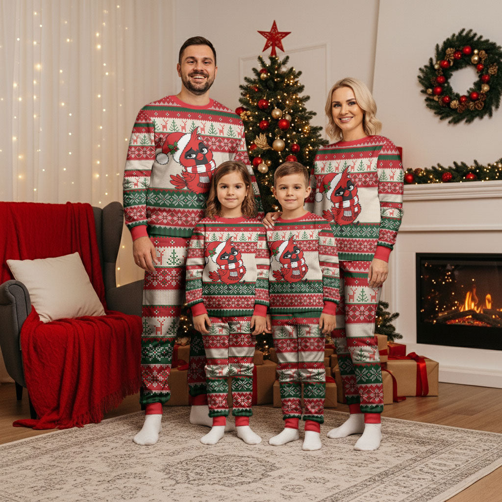 Aussie Cardinal Christmas Pajama Set Festive Knitted Pattern Inspired
