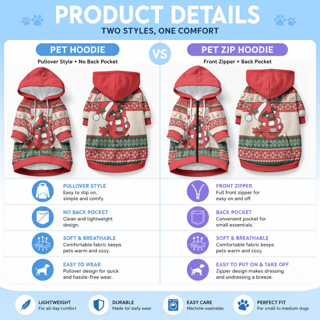 Aussie Cardinal Christmas Pet Hoodie Festive Knitted Pattern Inspired