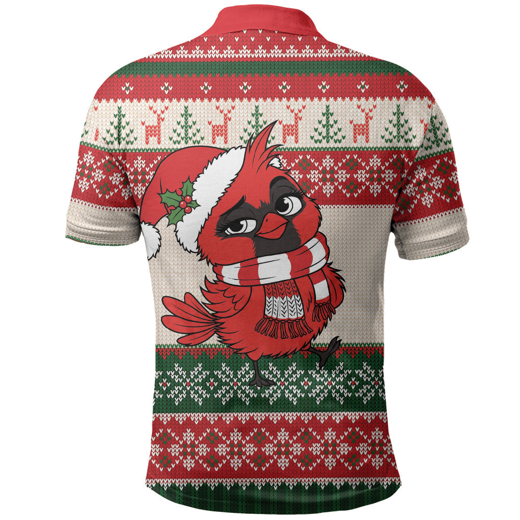 Aussie Cardinal Christmas Polo Shirt Festive Knitted Pattern Inspired