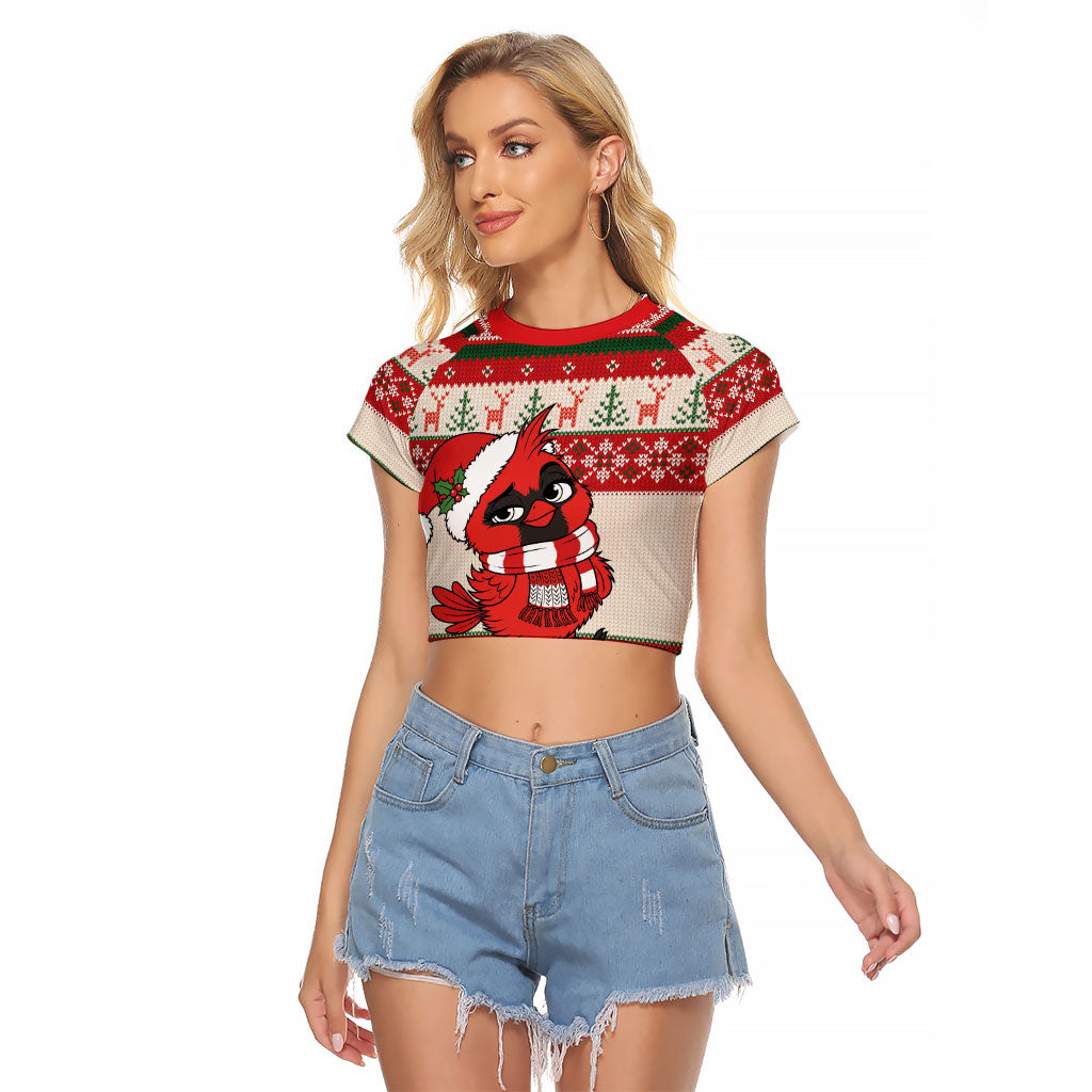Aussie Cardinal Christmas Raglan Cropped T Shirt Festive Knitted Pattern Inspired
