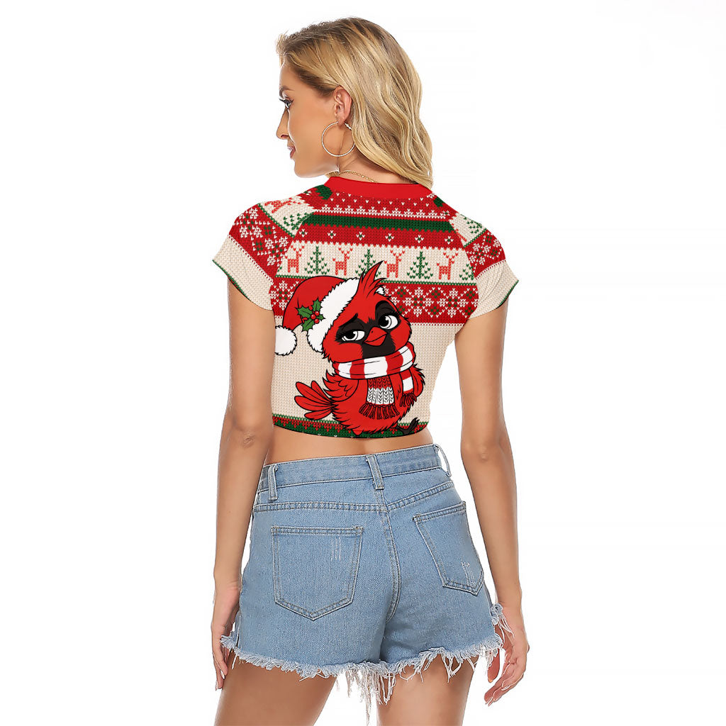 Aussie Cardinal Christmas Raglan Cropped T Shirt Festive Knitted Pattern Inspired
