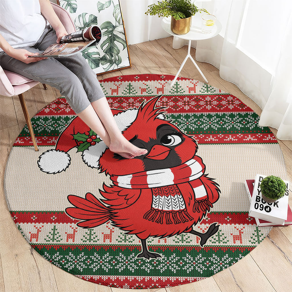 Aussie Cardinal Christmas Round Carpet Festive Knitted Pattern Inspired