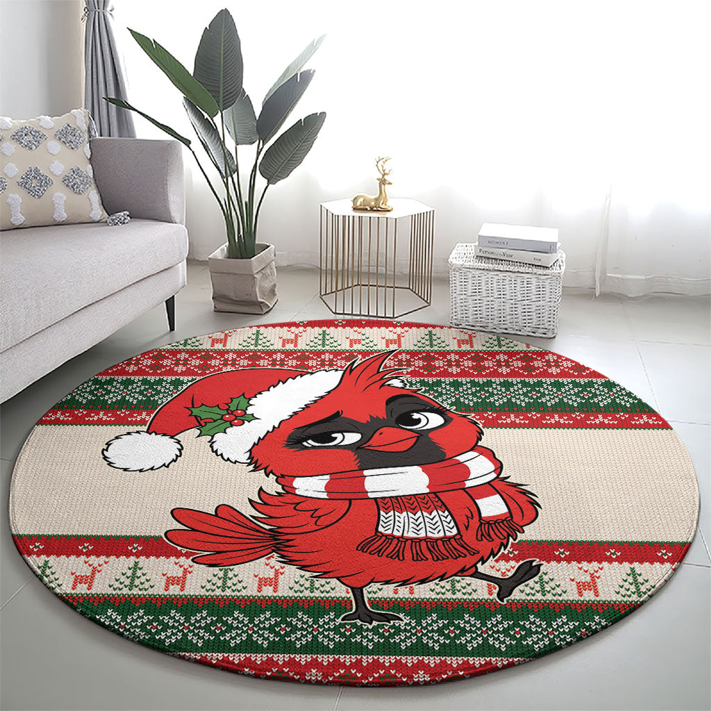 Aussie Cardinal Christmas Round Carpet Festive Knitted Pattern Inspired