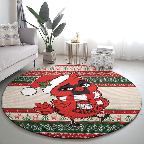 Aussie Cardinal Christmas Round Carpet Festive Knitted Pattern Inspired