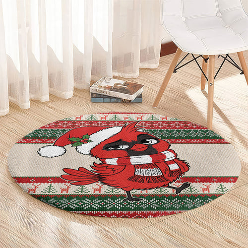 Aussie Cardinal Christmas Round Carpet Festive Knitted Pattern Inspired