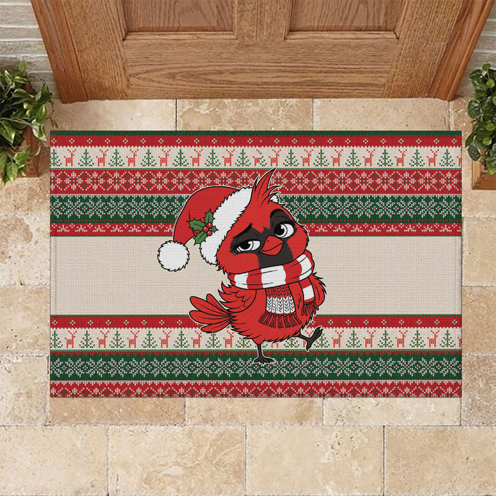 Aussie Cardinal Christmas Rubber Doormat Festive Knitted Pattern Inspired