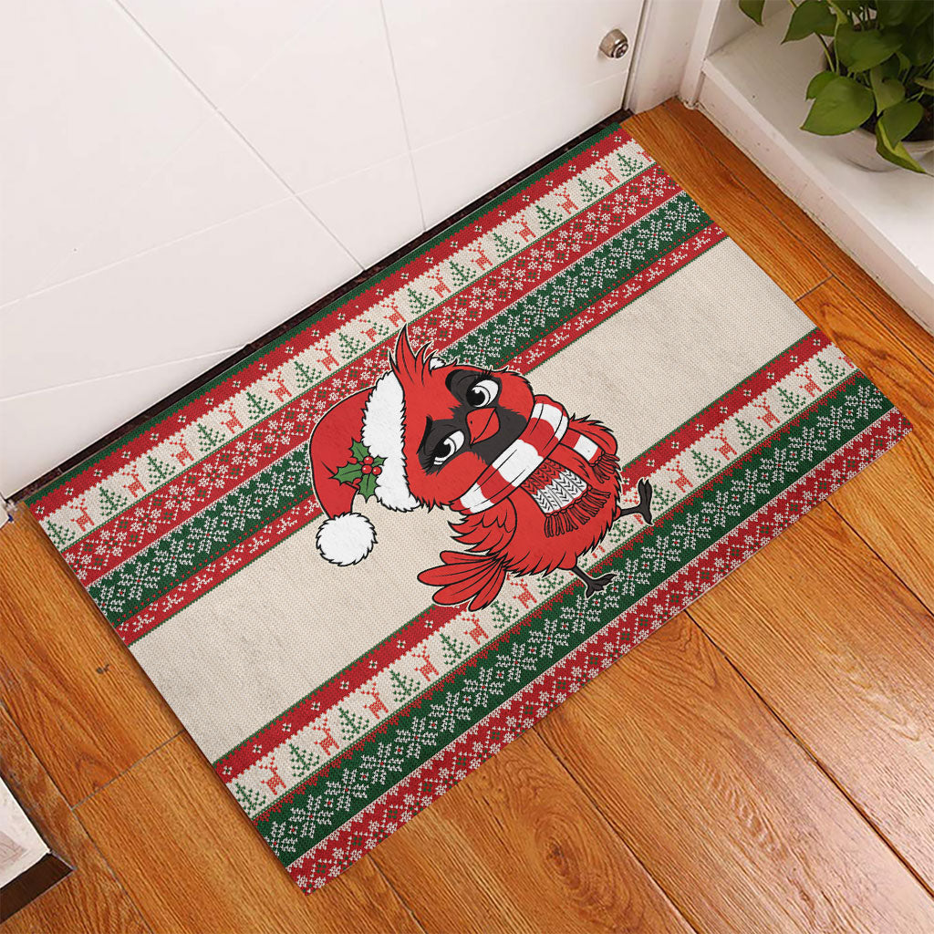 Aussie Cardinal Christmas Rubber Doormat Festive Knitted Pattern Inspired