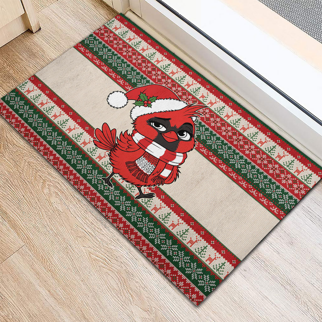 Aussie Cardinal Christmas Rubber Doormat Festive Knitted Pattern Inspired