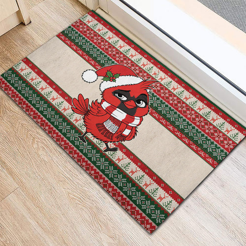 Aussie Cardinal Christmas Rubber Doormat Festive Knitted Pattern Inspired