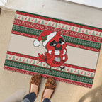 Aussie Cardinal Christmas Rubber Doormat Festive Knitted Pattern Inspired