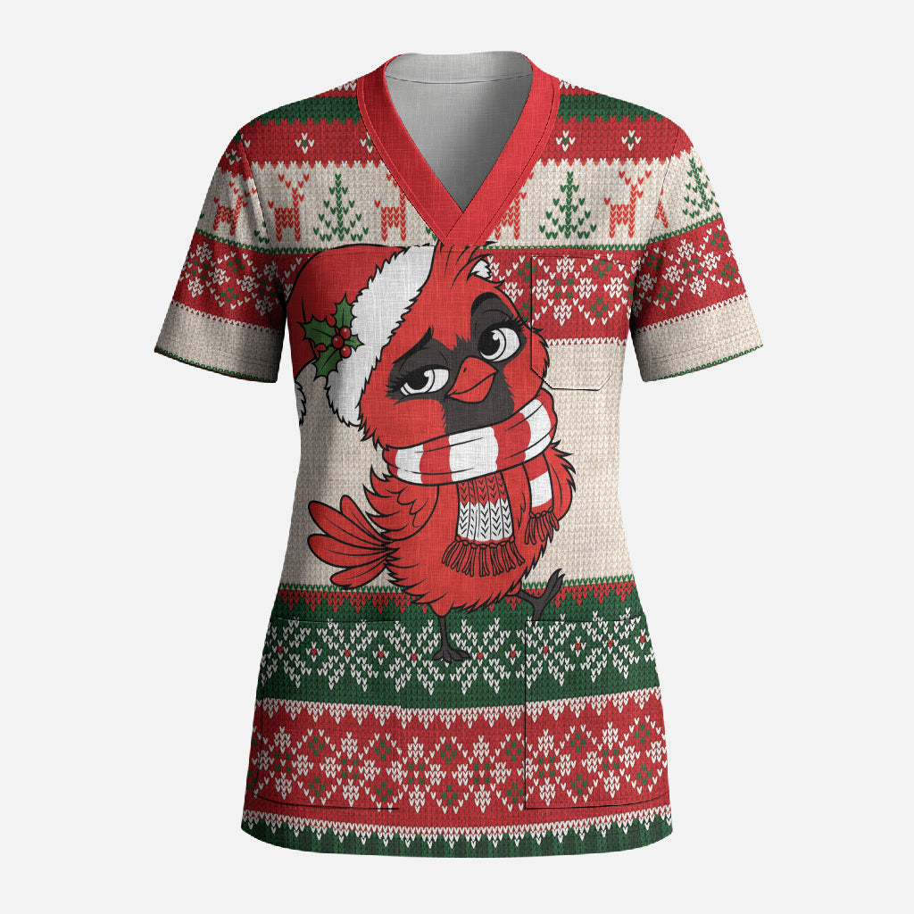 Aussie Cardinal Christmas Scrub Top Festive Knitted Pattern Inspired