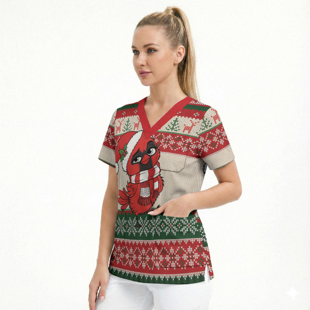 Aussie Cardinal Christmas Scrub Top Festive Knitted Pattern Inspired