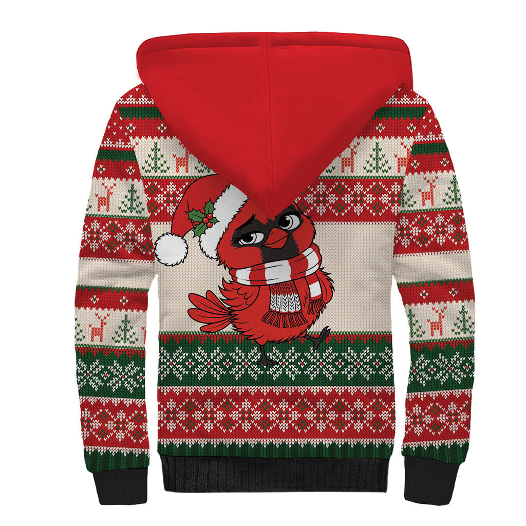 Aussie Cardinal Christmas Sherpa Hoodie Festive Knitted Pattern Inspired