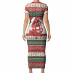 Aussie Cardinal Christmas Short Sleeve Bodycon Dress Festive Knitted Pattern Inspired