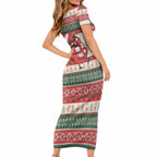 Aussie Cardinal Christmas Short Sleeve Bodycon Dress Festive Knitted Pattern Inspired